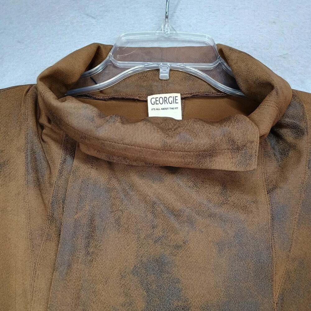 Georgie Sz Med. Brown Distressed Faux Leather Moto Jacket Collar Bikercore - Picture 4 of 10